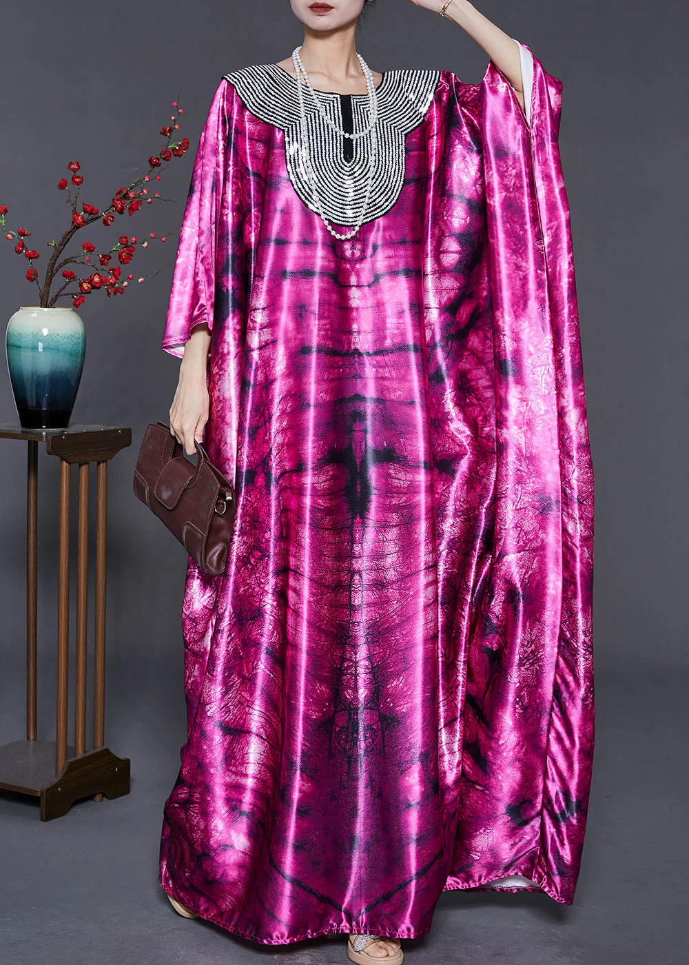 Purple Tie Dye Silk Maxi Dress Sequins Oversized Summer - Image 2