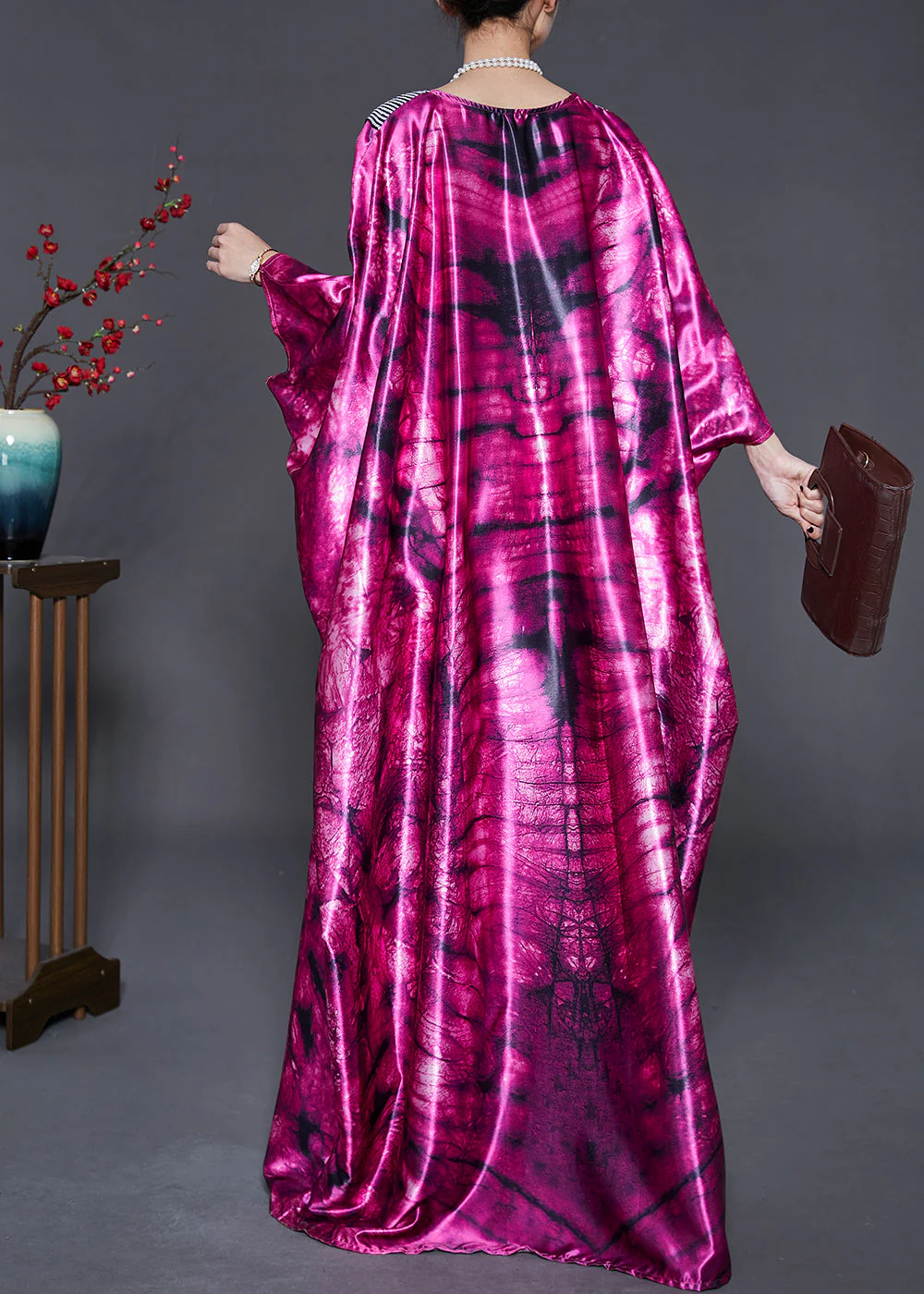 Purple Tie Dye Silk Maxi Dress Sequins Oversized Summer - Image 4