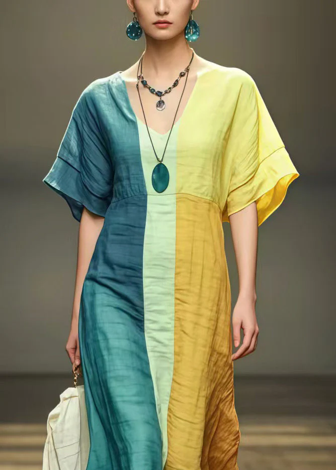 Rainbow Patchwork Cotton Holiday Dress Wrinkled Summer - Image 2