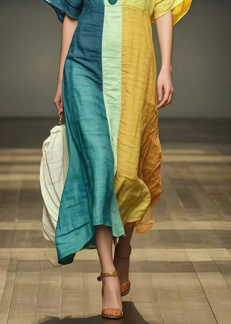 Rainbow Patchwork Cotton Holiday Dress Wrinkled Summer - Image 4