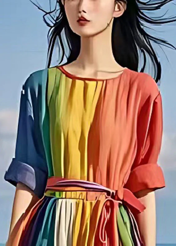 Rainbow Patchwork Linen Holiday Dress Exra Large Hem Summer - Image 3