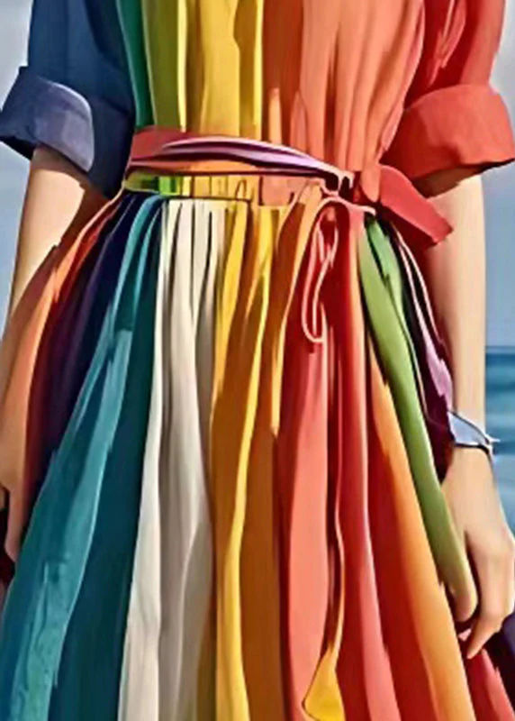 Rainbow Patchwork Linen Holiday Dress Exra Large Hem Summer - Image 4