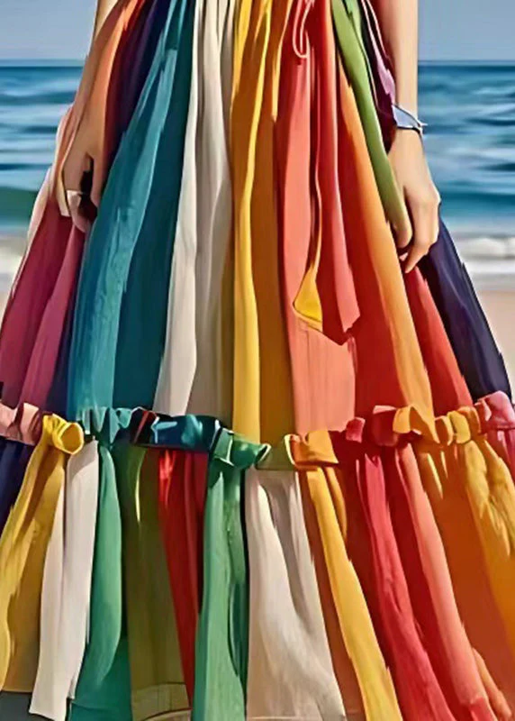 Rainbow Patchwork Linen Holiday Dress Exra Large Hem Summer - Image 5