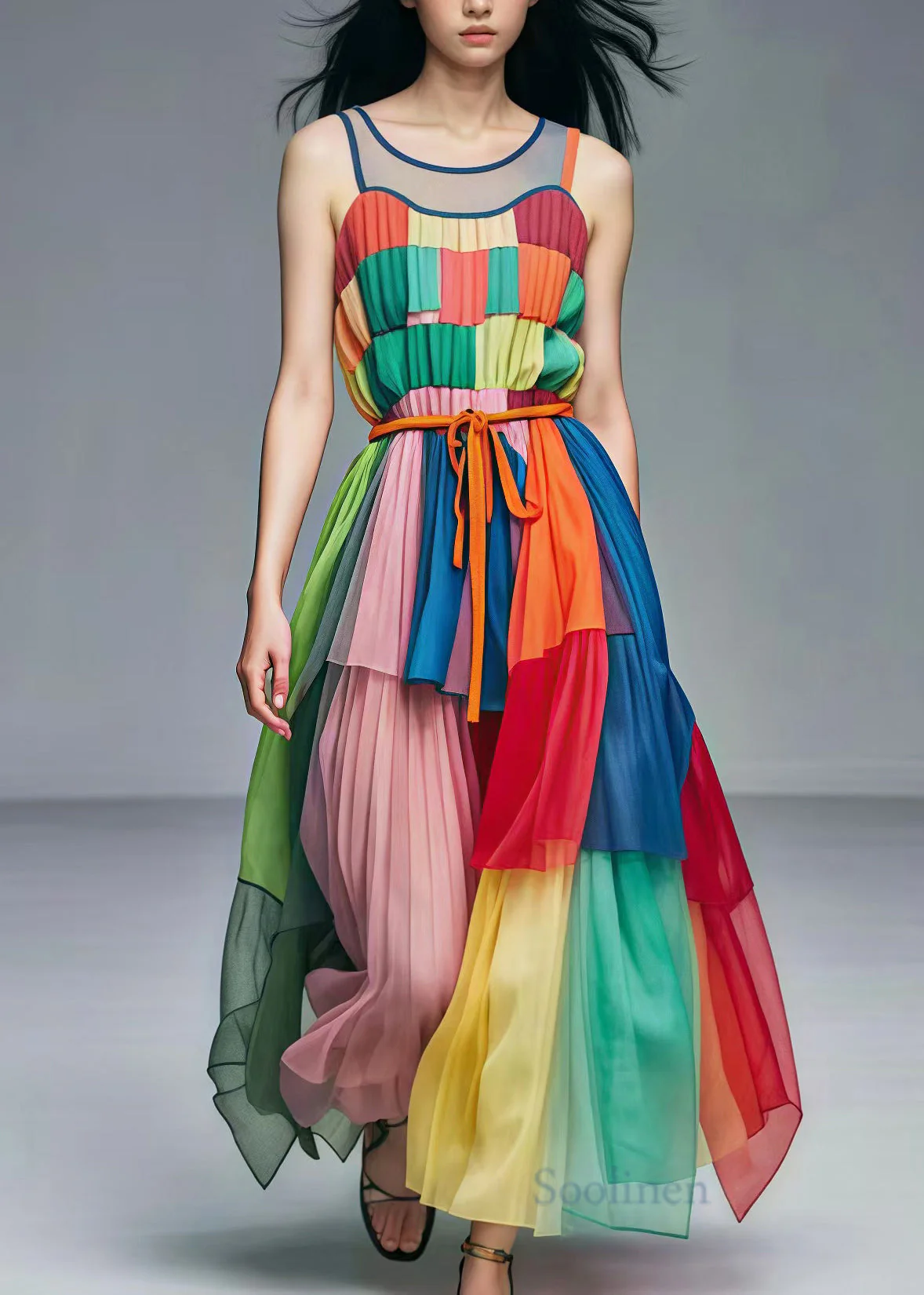 Rainbow Patchwork Tulle Vacation Dress Exra Large Hem Summer - Image 2