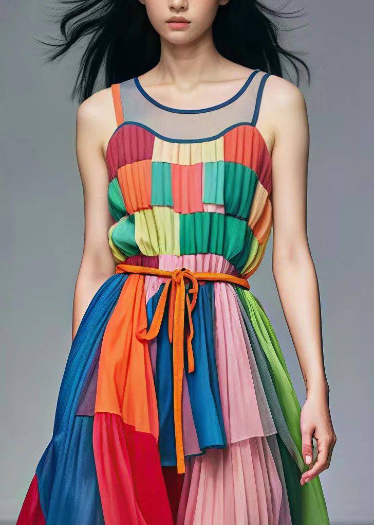 Rainbow Patchwork Tulle Vacation Dress Exra Large Hem Summer - Image 3