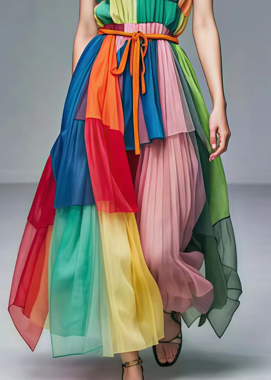 Rainbow Patchwork Tulle Vacation Dress Exra Large Hem Summer - Image 5