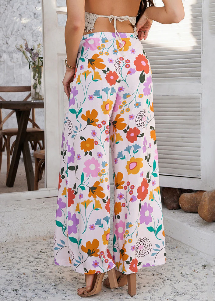 Rainbow Print Tie Waist Vacation Trousers Dresses - Image 4