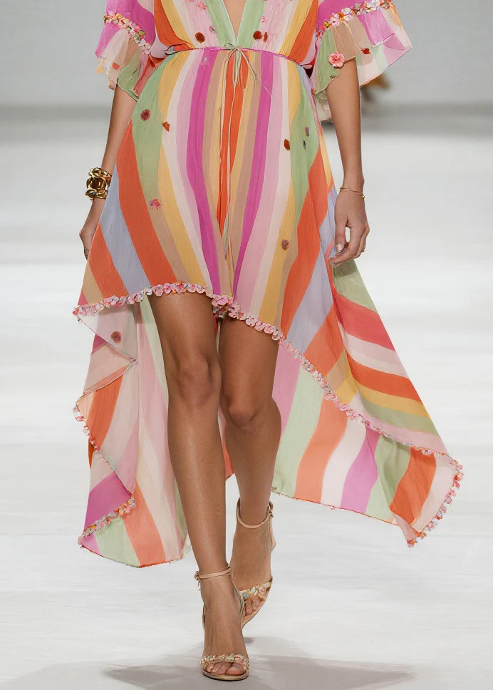 Rainbow Striped Chiffon Party Dress Ruffled Low High Design Summer - Image 4