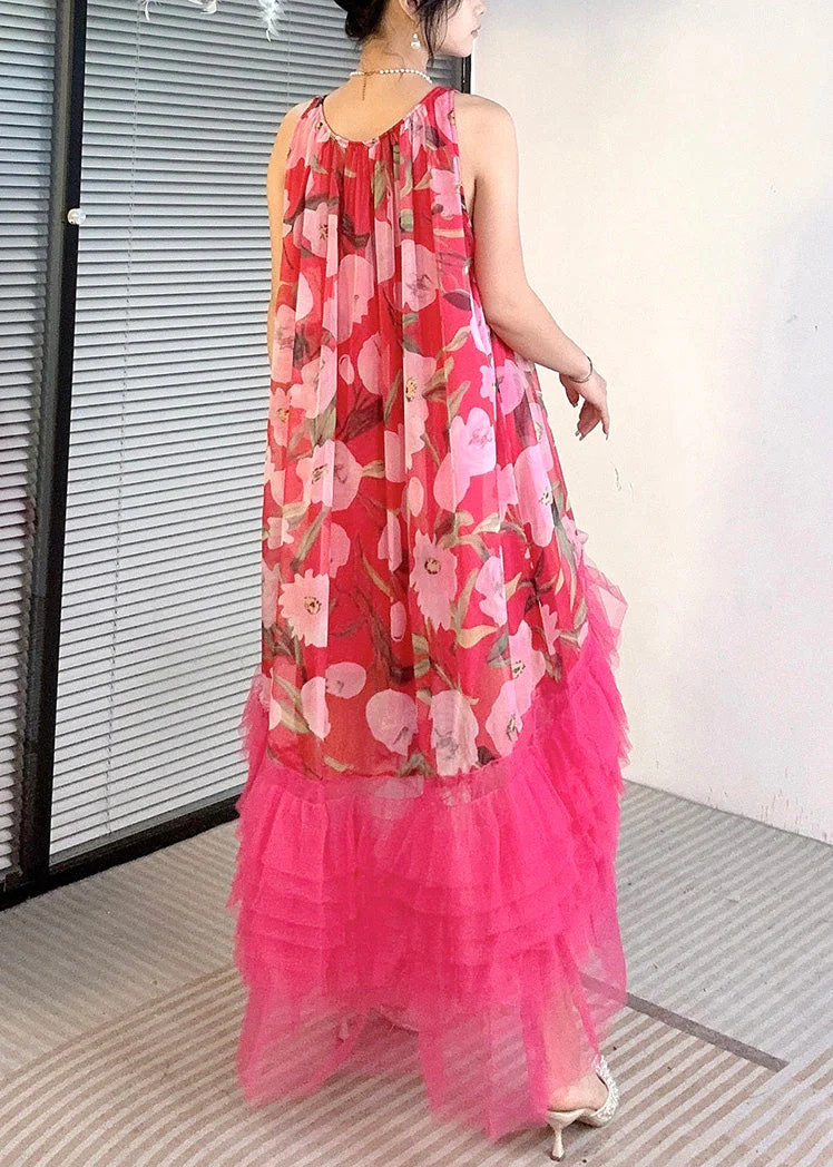 Red Asymmetrical Tulle Patchwork Dresses O-Neck Summer - Image 4