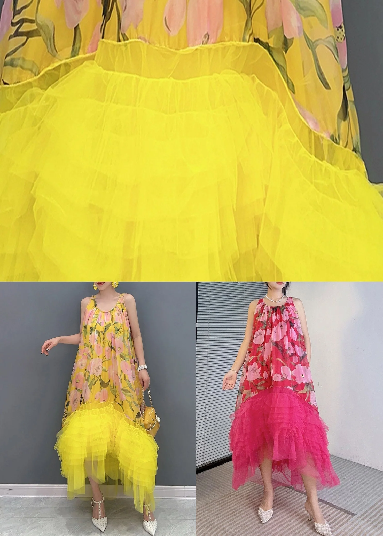 Red Asymmetrical Tulle Patchwork Dresses O-Neck Summer - Image 5
