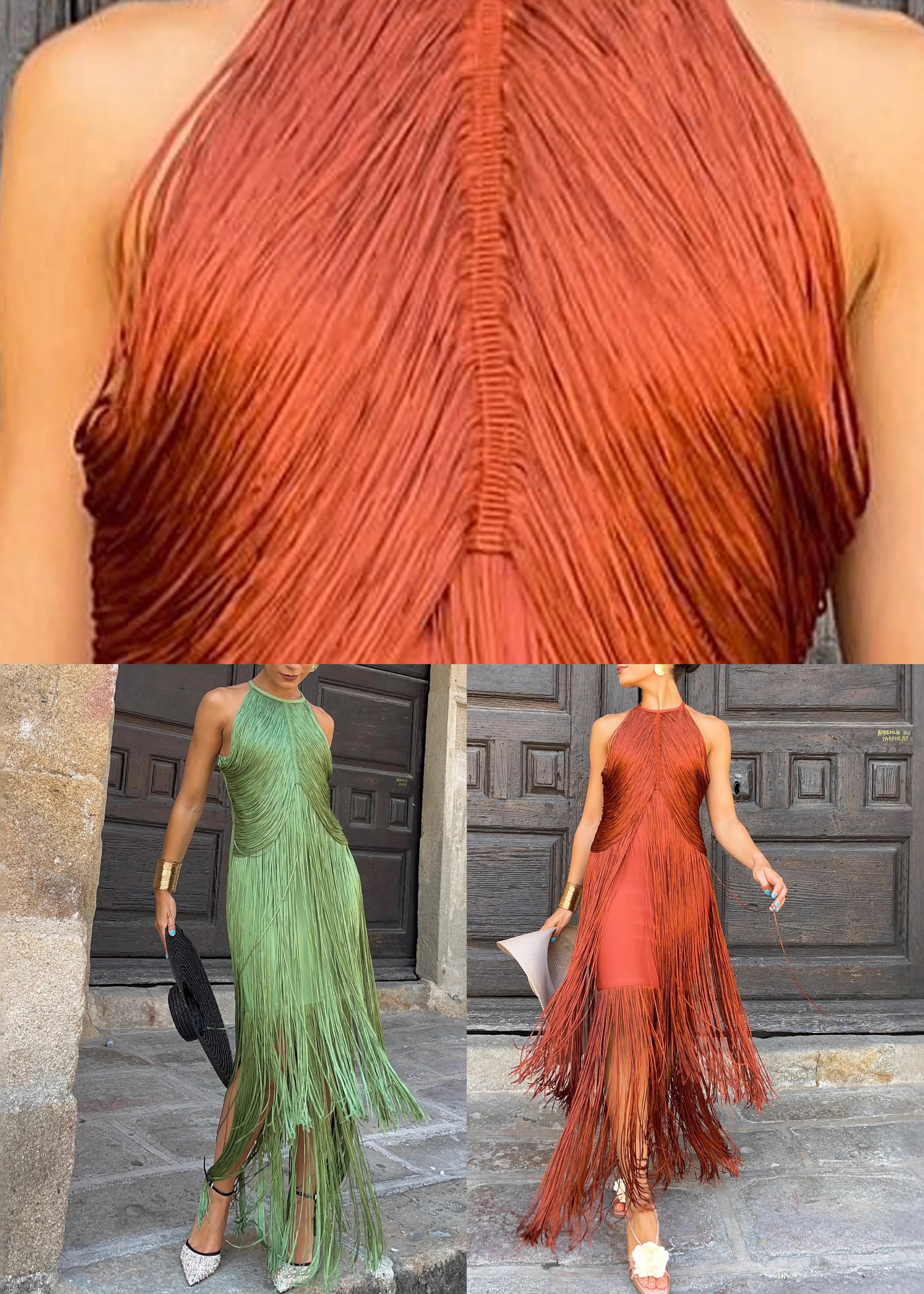 Red Cold Shoulder Long Spaghetti Strap Dress Summer - Image 5