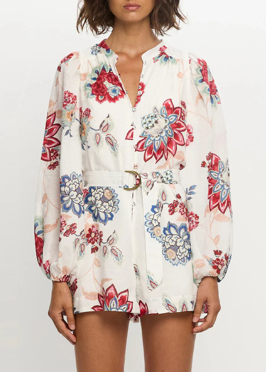 Red Floral Print Linen Two Piece Set Oversized Summer - Image 2