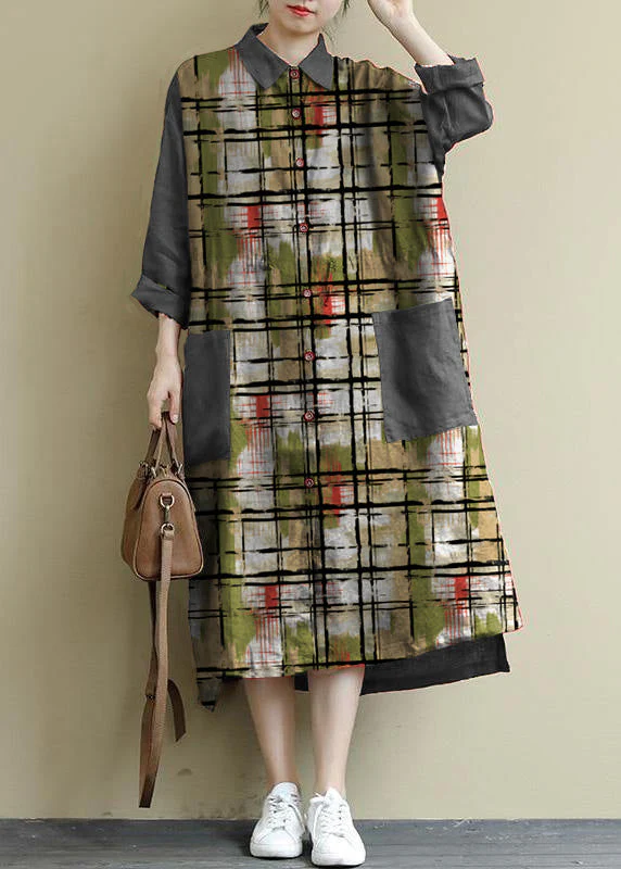 red flower Linen Shirt Dress Casual Oversize Spring Maxi Dresses - Image 13