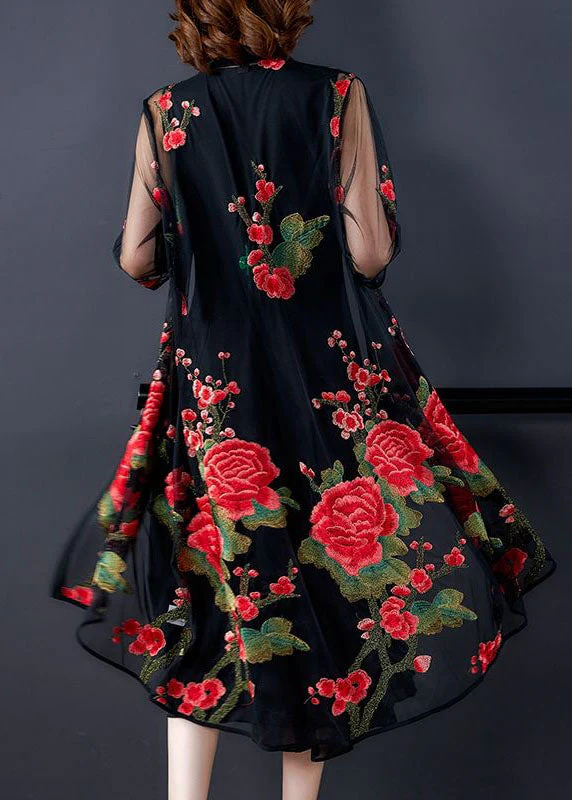 Red Lace Patchwork Tulle Dresses Two Pieces Set Embroideried Summer - Image 4