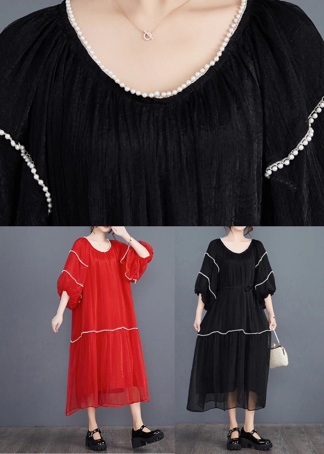 Red O-Neck Patchwork Holiday Dress Summer - Image 5