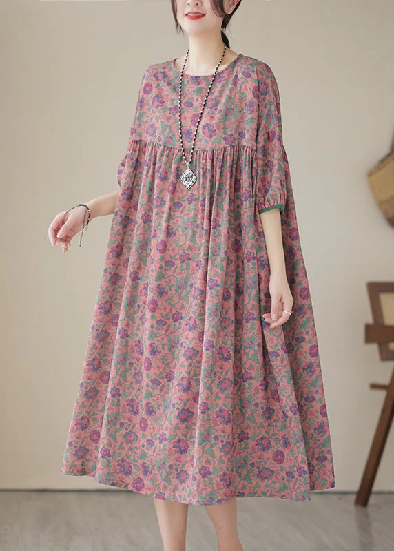 Red Patchwork Linen Maxi Dresses Oversized Print Summer - Image 2
