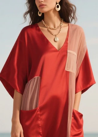 Red Patchwork Tulle Robe Dresses Asymmetrical Summer - Image 2