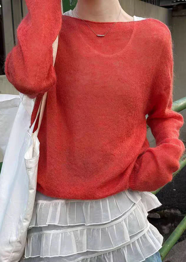 Red PatchworkMa Hai Mao Knit Top Long Sleeve - Image 2