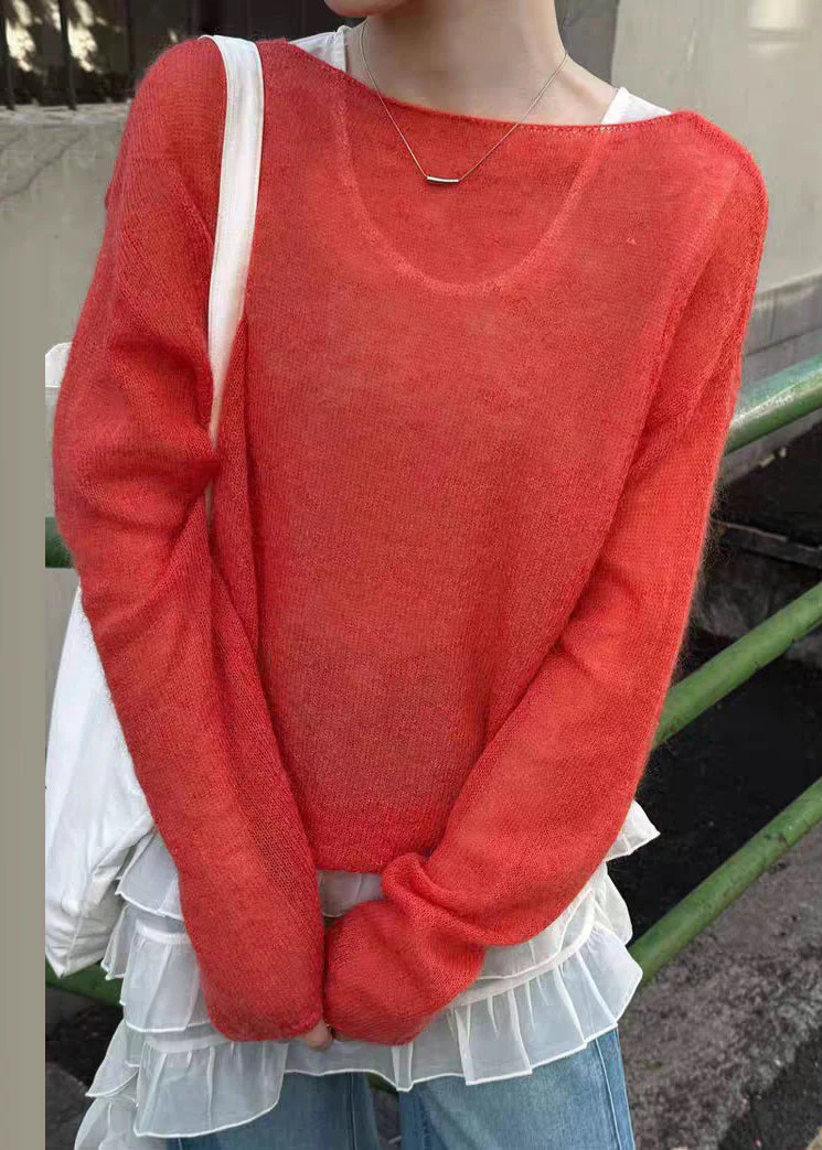 Red PatchworkMa Hai Mao Knit Top Long Sleeve - Image 3
