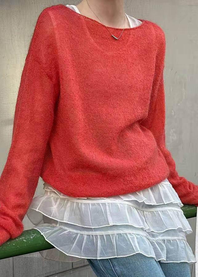 Red PatchworkMa Hai Mao Knit Top Long Sleeve - Image 4