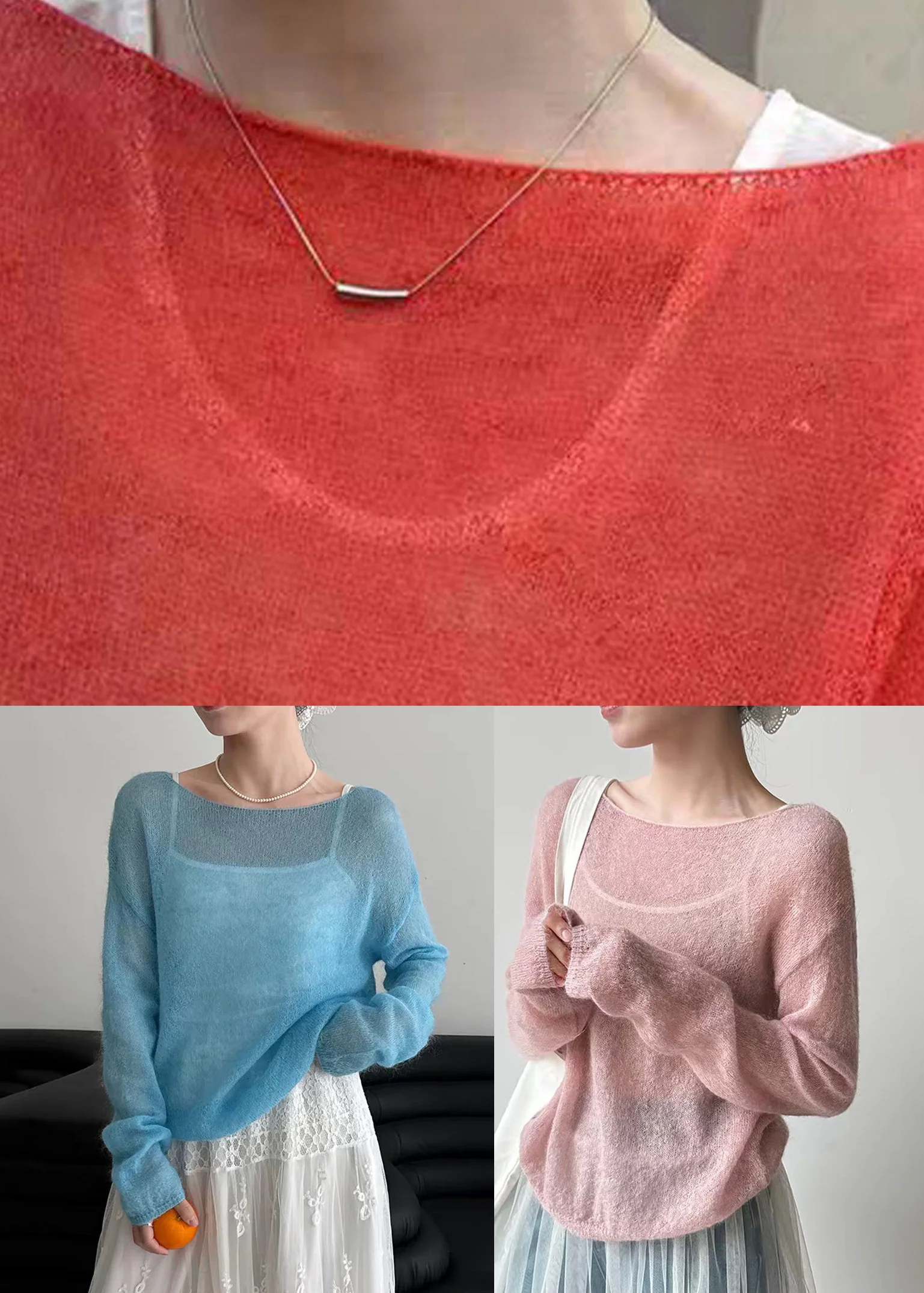 Red PatchworkMa Hai Mao Knit Top Long Sleeve - Image 5