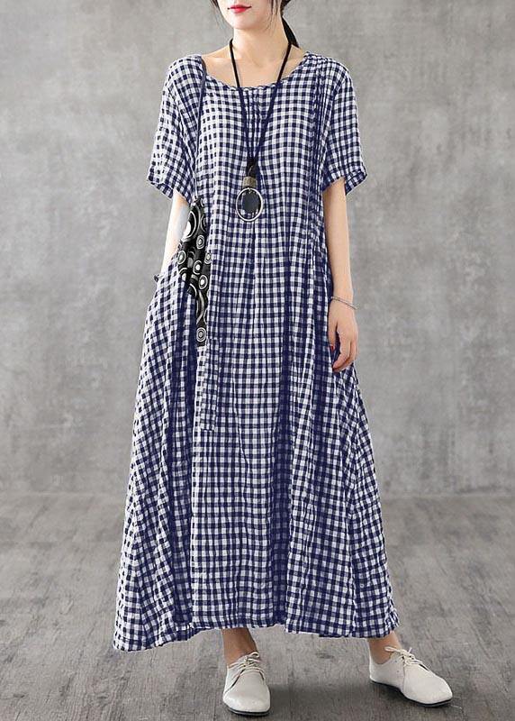 Red Plaid Linen Dresses Summer Long Cotton Dress Maxi Gown - Image 3