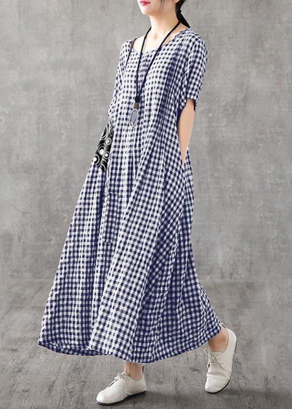 Red Plaid Linen Dresses Summer Long Cotton Dress Maxi Gown - Image 4