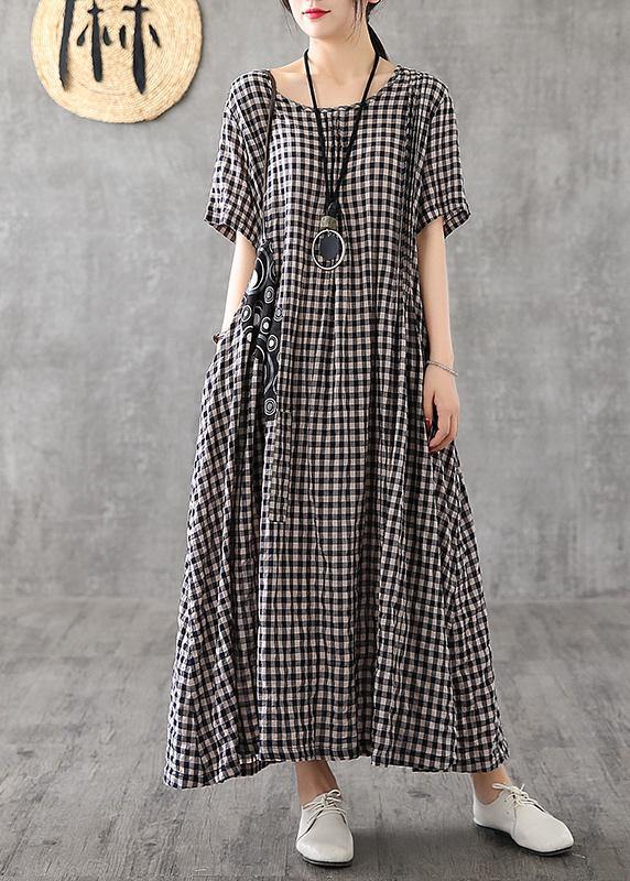 Red Plaid Linen Dresses Summer Long Cotton Dress Maxi Gown - Image 5