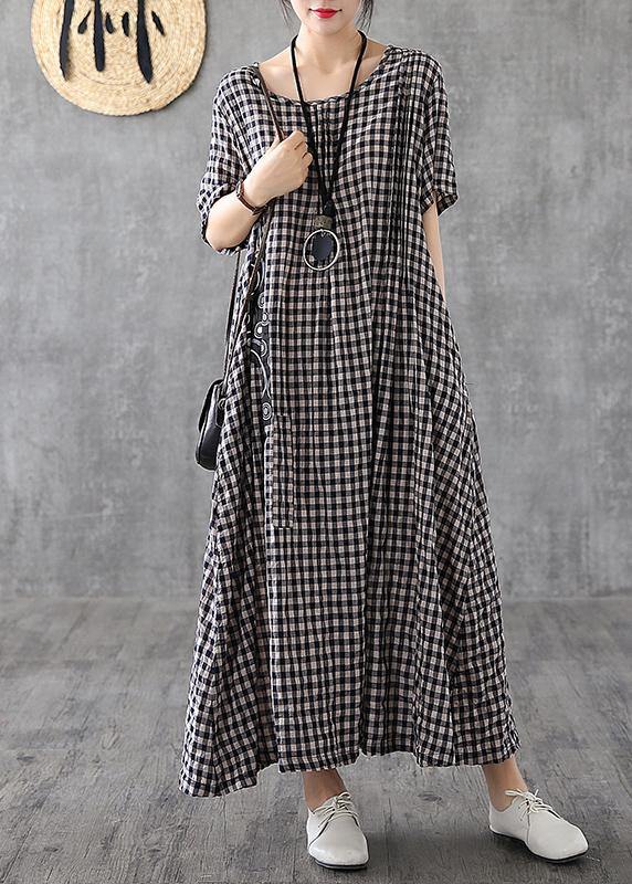 Red Plaid Linen Dresses Summer Long Cotton Dress Maxi Gown - Image 6
