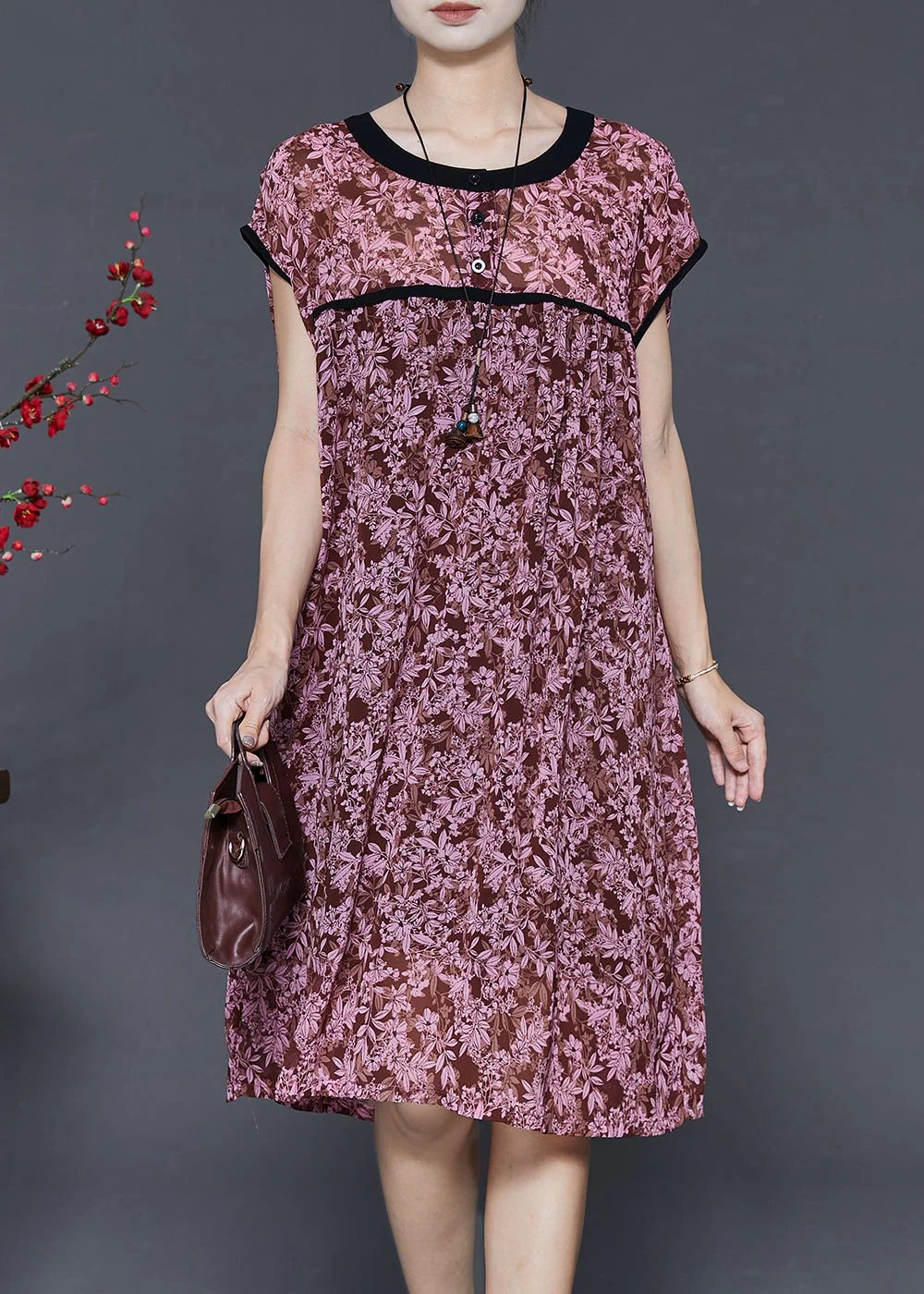 Red Print Chiffon Holiday Dresses Oversized Summer - Image 3