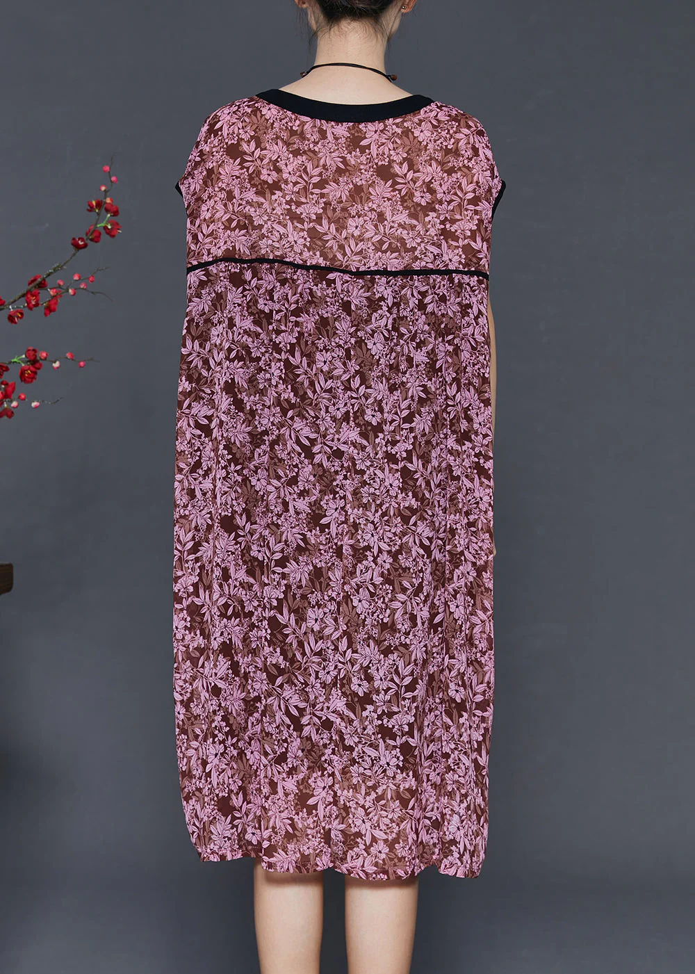 Red Print Chiffon Holiday Dresses Oversized Summer - Image 4