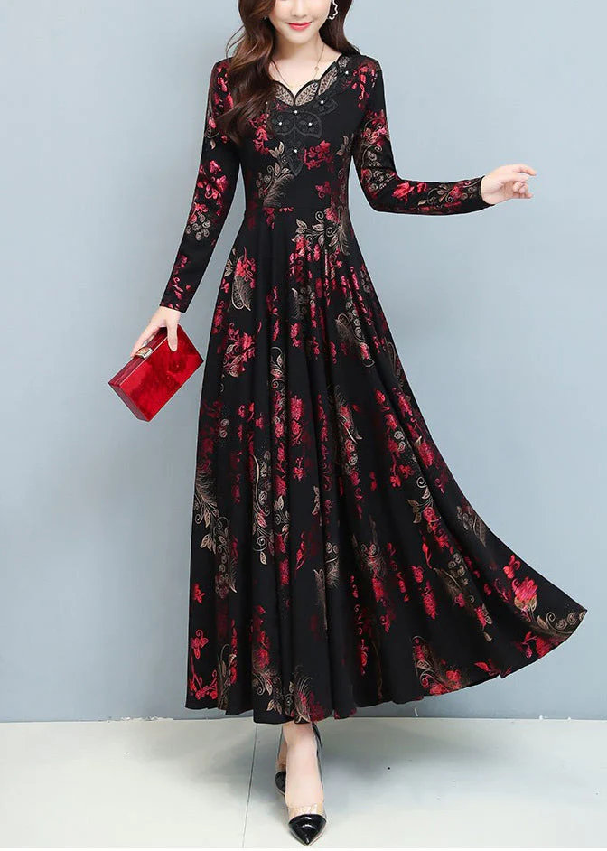 Red Print Draping Silk Holiday Dresses Exra Large Hem Spring - Image 3