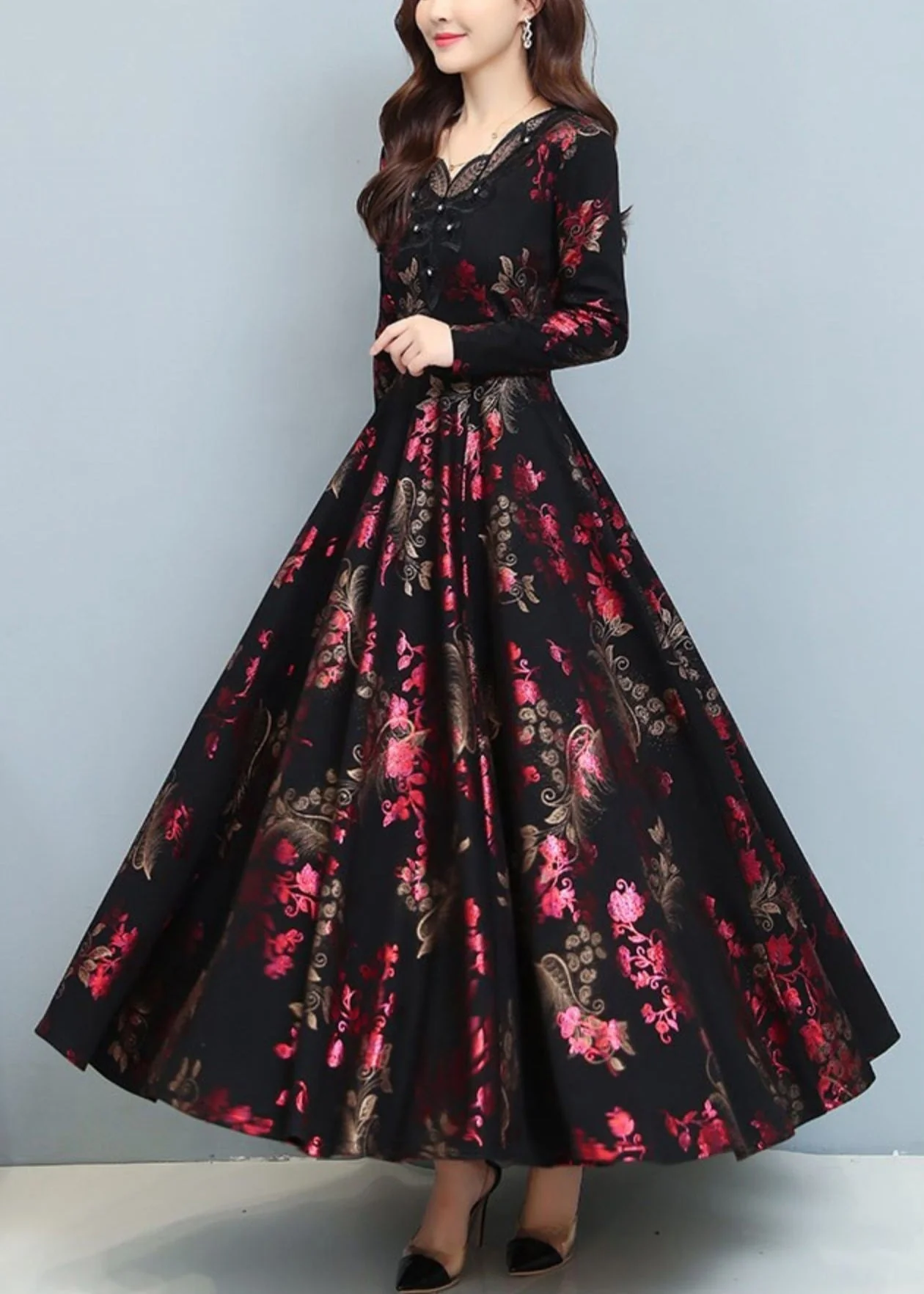 Red Print Draping Silk Holiday Dresses Exra Large Hem Spring - Image 4
