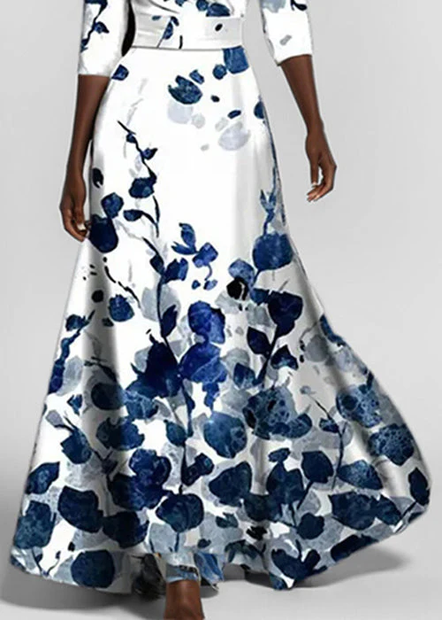 Red Print High Waist Slim Fit Maxi Dresses V Neck Half Sleeve - Image 5