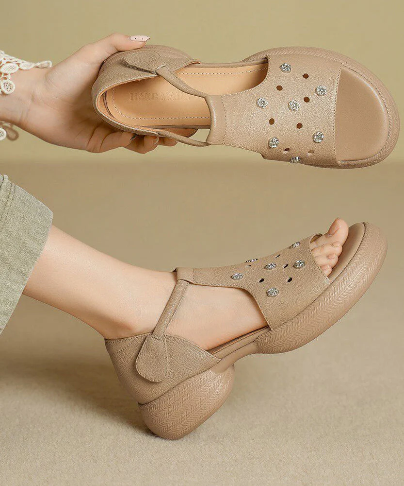 Red Sandals Platform Sheepskin Elegant Hollow Out Sandals - Image 2
