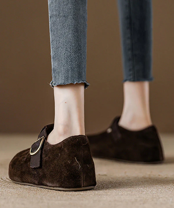 Red Suede Splicing Flat Feet Shoes Fuzzy Wool Lined - Image 4