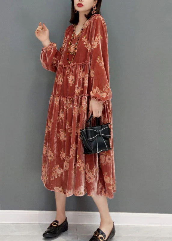 Red Velour Party Dress V Neck Cinched Spring - Image 2
