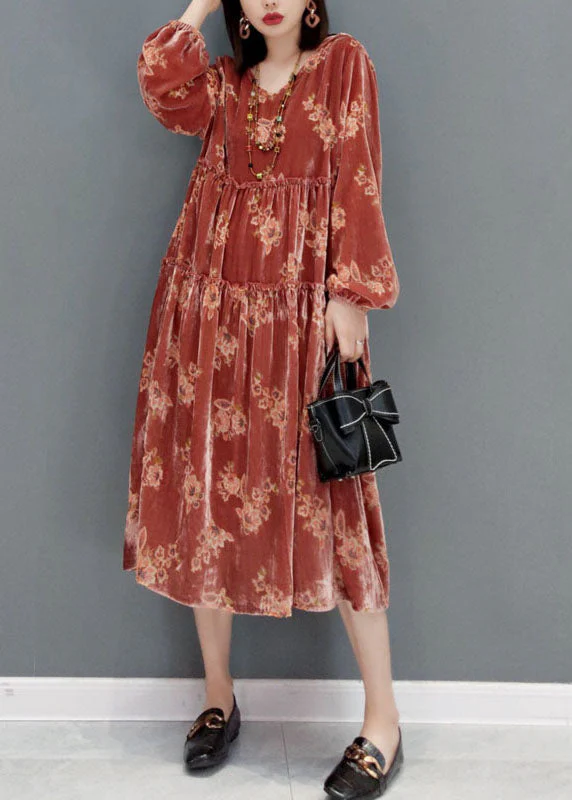 Red Velour Party Dress V Neck Cinched Spring - Image 3