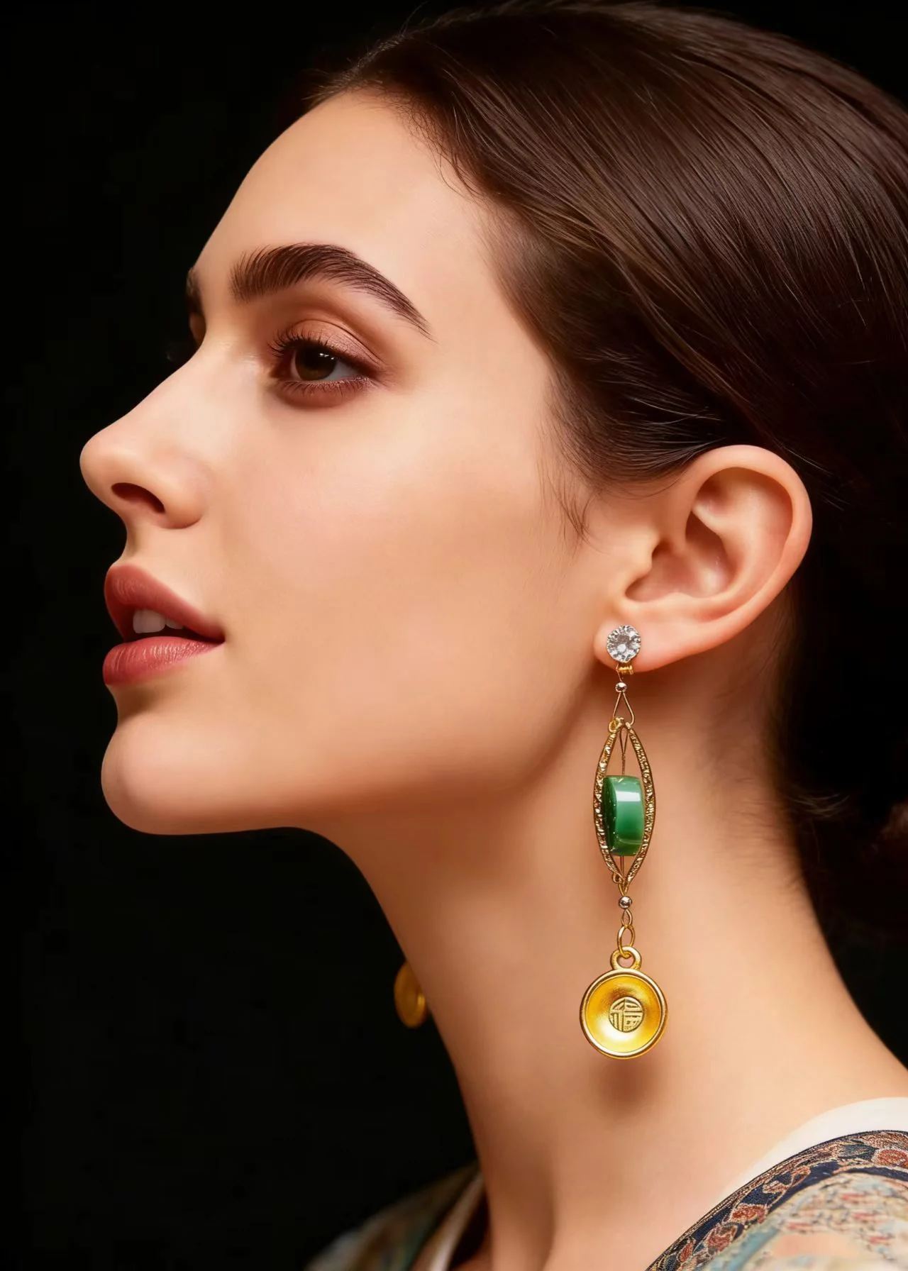 Retro Blessed Bowl Gilding Fine Jade Drop Earrings - Image 2