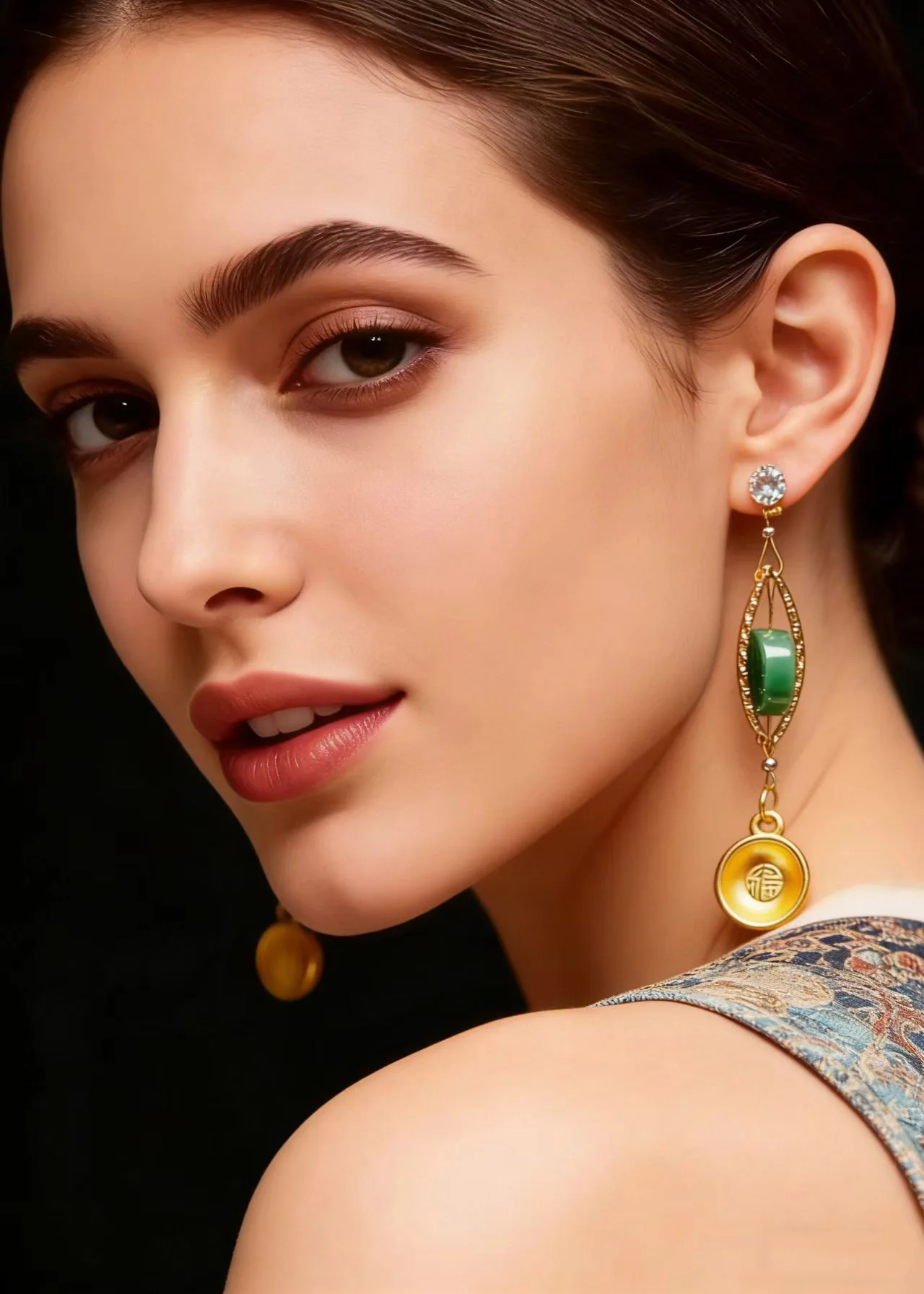 Retro Blessed Bowl Gilding Fine Jade Drop Earrings - Image 4