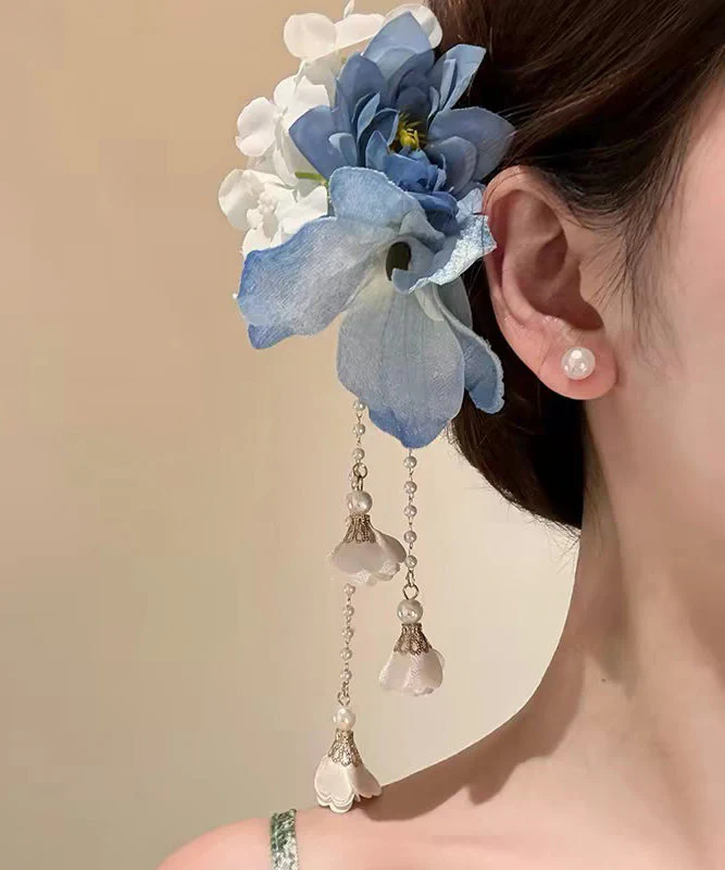 Retro Blue Acrylic Floral Tassel Hairpin