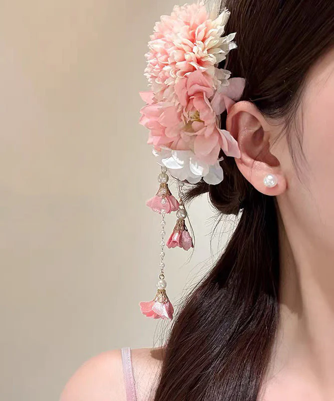 Retro Blue Acrylic Floral Tassel Hairpin - Image 2