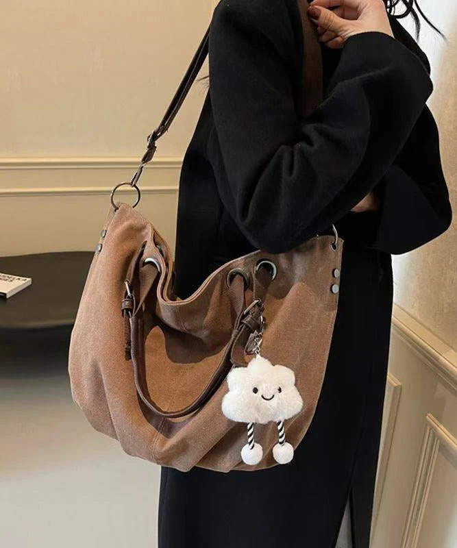 Retro Brown Large Capacity Canvas Tote Handbag - Image 3