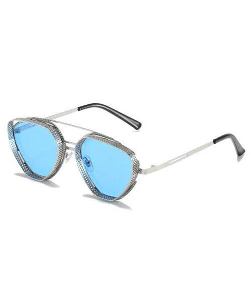 Retro Dark Grey Metal Polygon UV Protection Sunglasses - Image 2