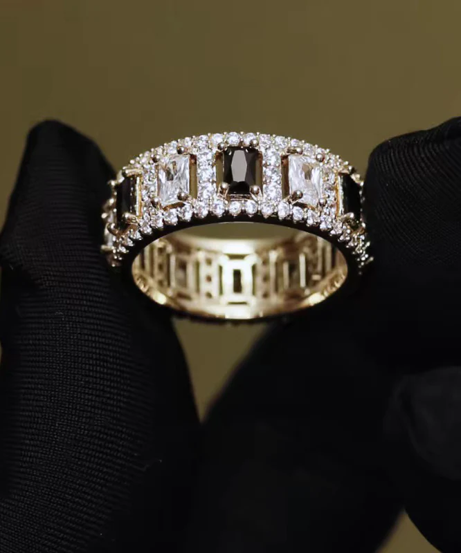 Retro Gold Copper Overgild Zircon Hollow Out Rings