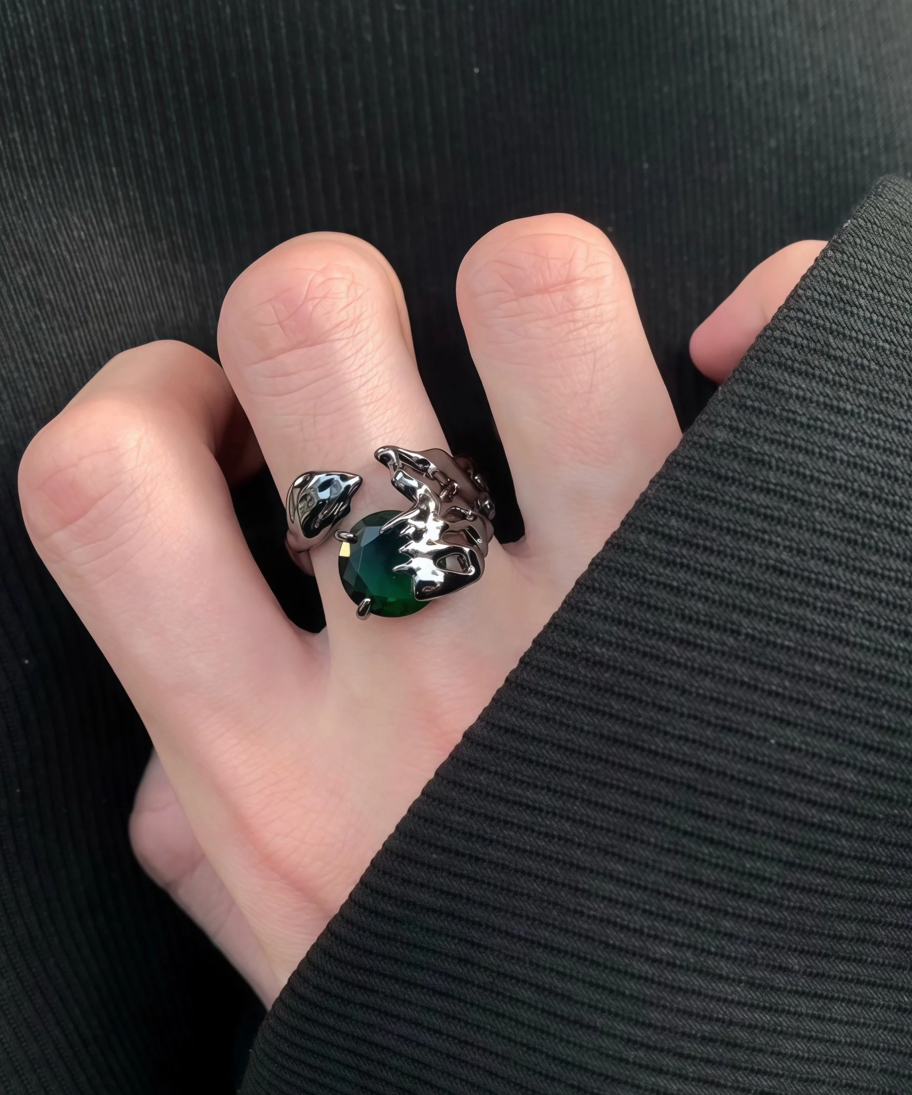 Retro Green Alloy Gem Stone Open Rings - Image 4