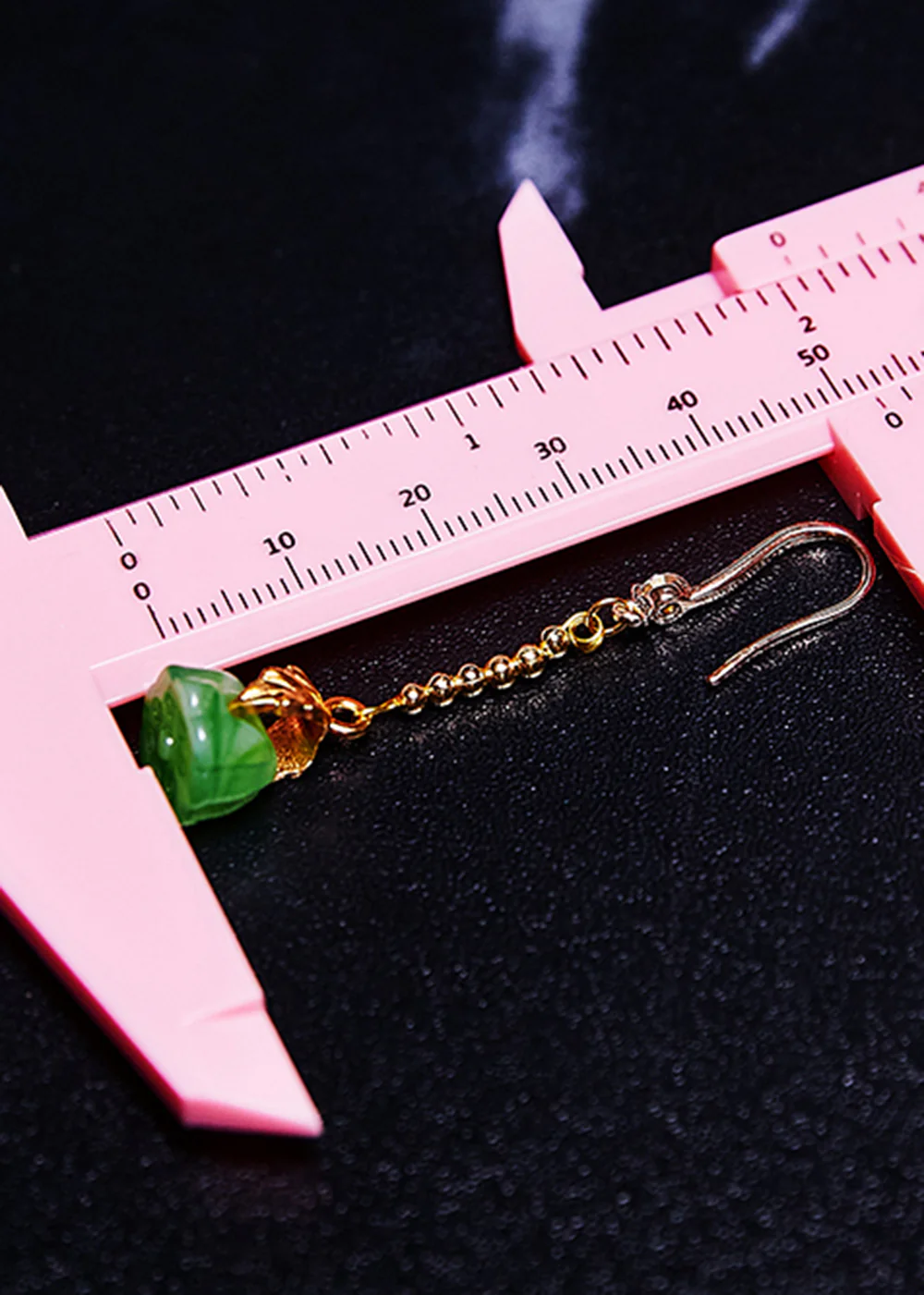 Retro Green Lotus Seedpod Jade Gilding Drop Earrings - Image 5