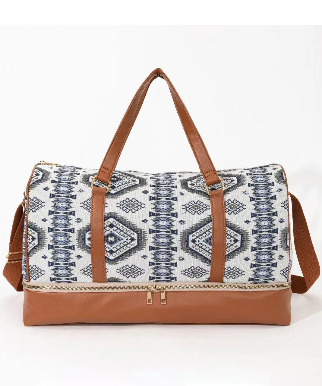 Retro Khaki Print Patchwork Large Capacity Faux Leather Weekender Handbag - Image 5