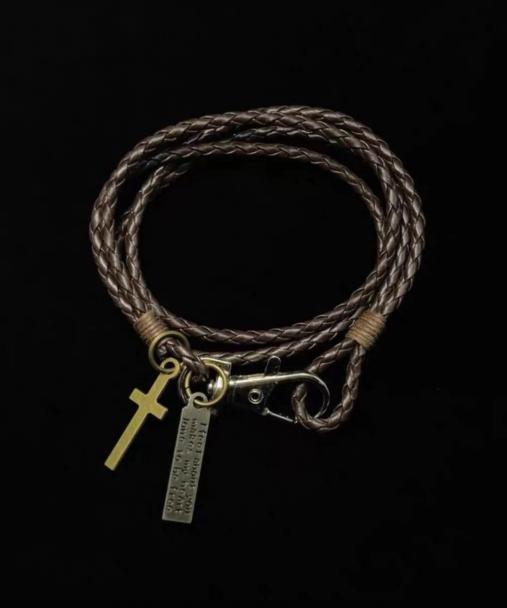 Retro Layering Braided Rope Stainless Steel Charm Bracelet