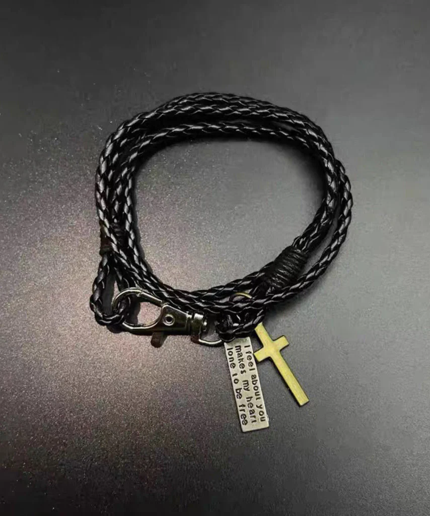Retro Layering Braided Rope Stainless Steel Charm Bracelet - Image 2